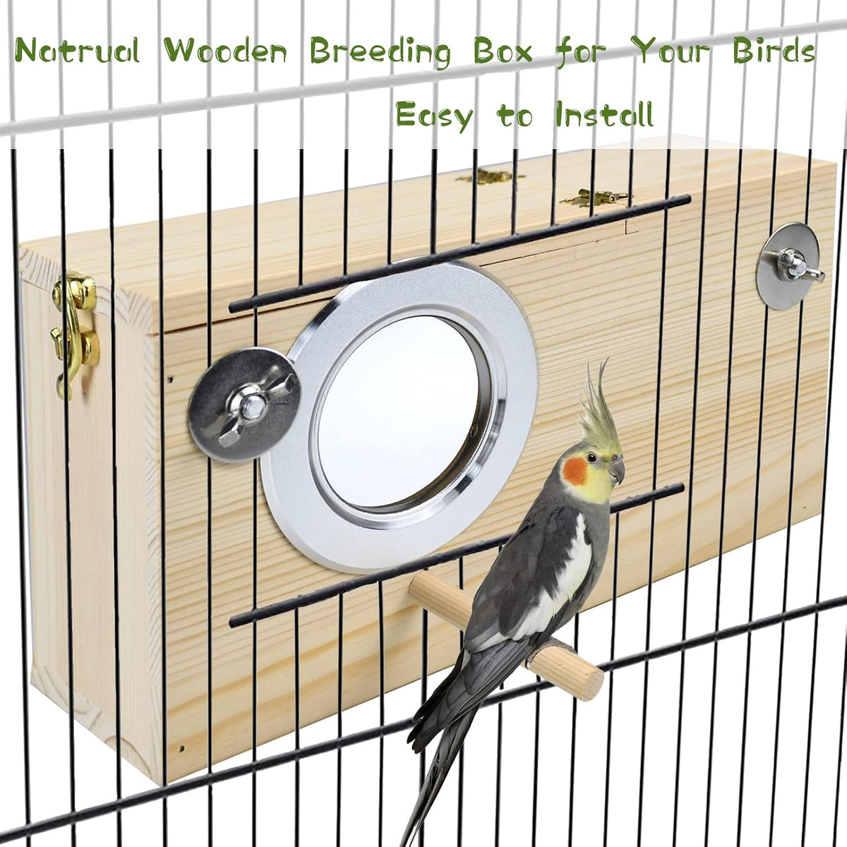 Parakeet Nesting Box Cockatiel Nesting Natural Pine Bird Nest Bird Breeding Box House Acrylic Transparent Bird Box with Detachable Wooden Board for Lovebirds Cockatiel Budgie Conure Parrot L
