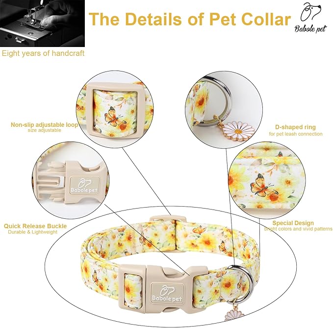 Sunflower Dog Collar, Adjustable Cute Dog Collars - Image 4
