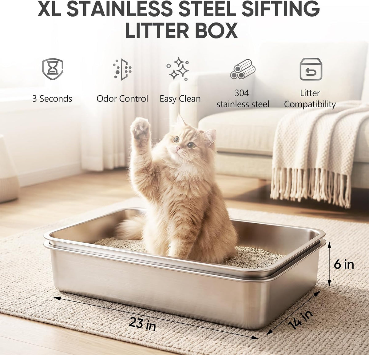 Rectangular Stainless Steel Sifting Litter Box