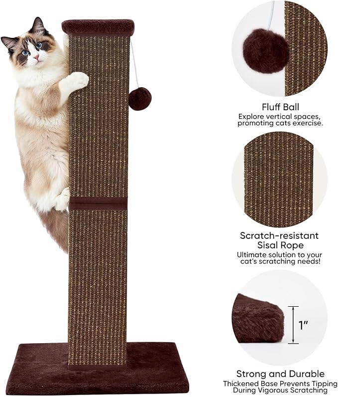 Cat Scratching Post 32 Inch for Indoor Large Cats and Kitten, Nature Sisal Tall - Image 4