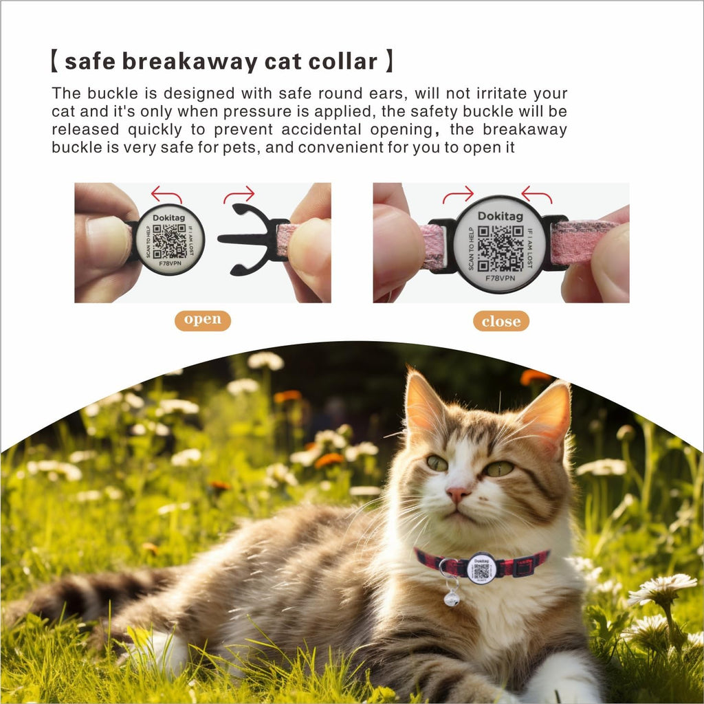6(Pack) Cat Collar Breakaway with QR Code Name Tag,Pet ID Tag,Scan QR Receive Instant Pet Location Alert Email 6pack (Pink & Black & Orange & Green & Red & Blue)