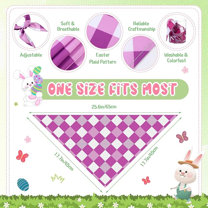Sweetude 60 Pcs Easter Plaid Dog Bandanas Bulk Easter Pet Scarf Bibs Adjustable - Image 4