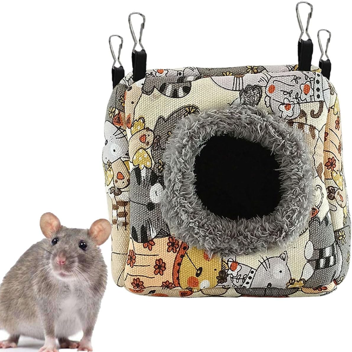 Hamster Rat Hammock Bed, Hanging Cave Shaped Cotton Nest Suitable for Small Animals Hamsters Rat Mouse Gerbil Sugar Glider Squirrels etc (L)
