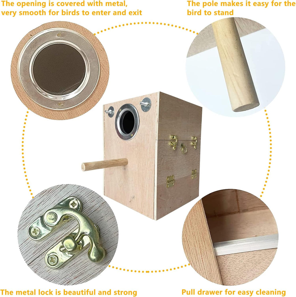 kathson Parakeet Nesting Box Wooden Bird Breeding Nest Parrots Mating House Wood Bird Aviary Budgie Cage Accessories for Cockatiel Finch Lovebirds Conure