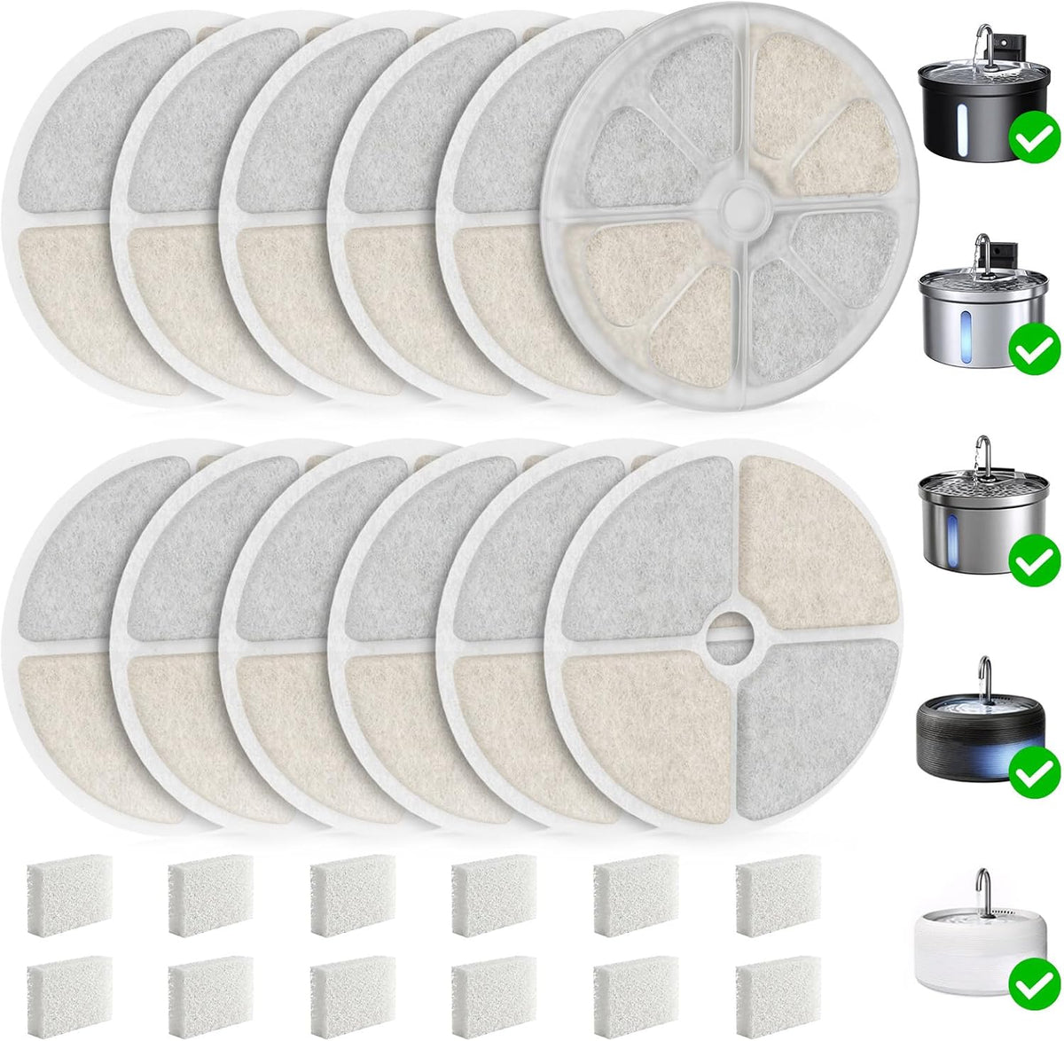 12-Pack Cat Water Fountain Filters 5-Layer Replacement for FN-W08L W08 W06
