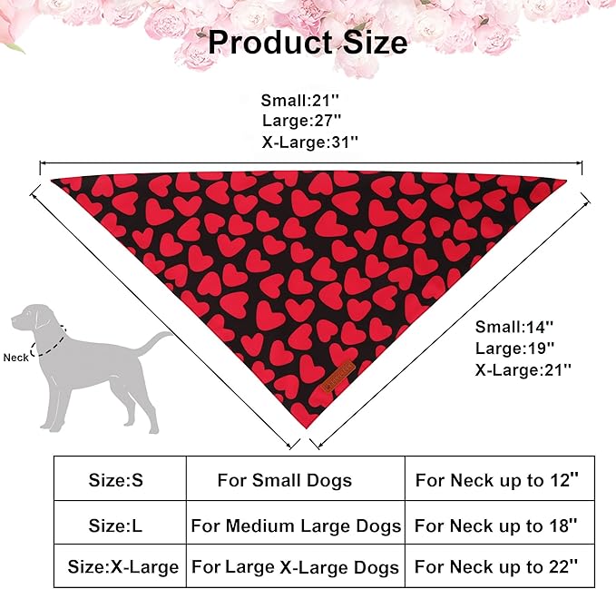 ADOGGYGO Valentine Dog Bandana 2 Pack, Reversible Red Pink Heart Puppy Scarf Bib - Image 4
