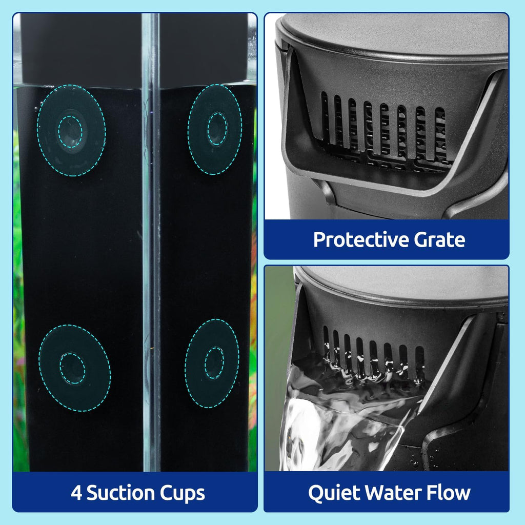 Reptizoo Turtle Tank Quiet Internal Filter - 92GPH Aquarium Corner Filter with 3-Stage Bio-Filtration, Flow Adjustable for Turtle/Fish Tank