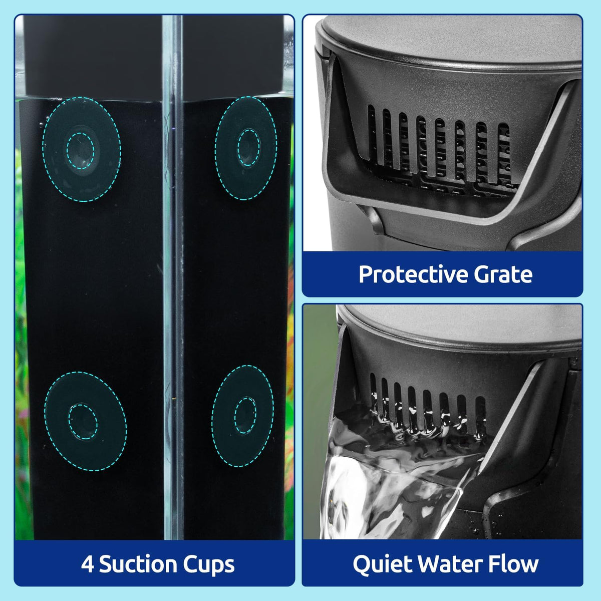 Reptizoo Turtle Tank Quiet Internal Filter - 92GPH Aquarium Corner Filter with 3-Stage Bio-Filtration, Flow Adjustable for Turtle/Fish Tank