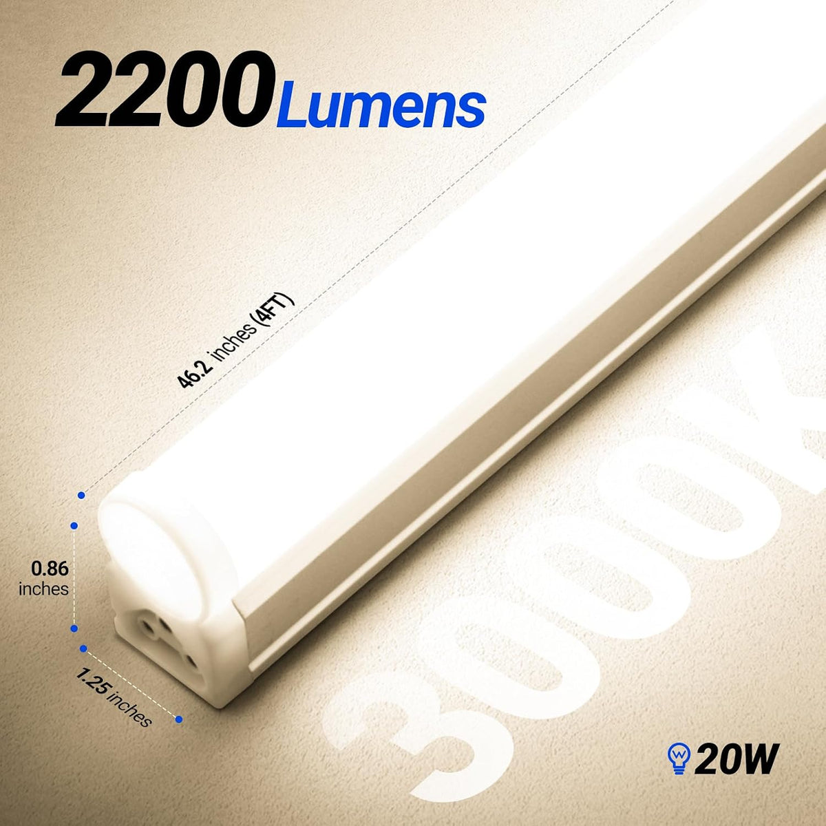 Barrina LED T5 Integrated Single Fixture, 4FT, 2200lm, 3000K, 20W, 6 Packs