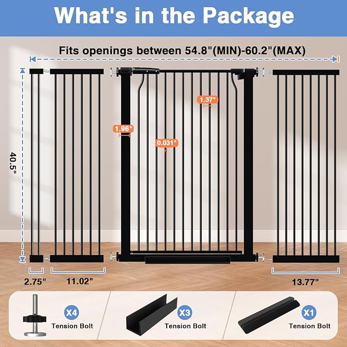 40.5" Extra Tall Baby Gate No Drill, 54.7"-60.2" Extra Wide Dog Pet Gate Indoor - Image 9