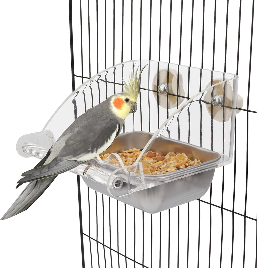 Hypeety Transparent No Mess Bird Feeder for Cage with Anti-Slip Perch