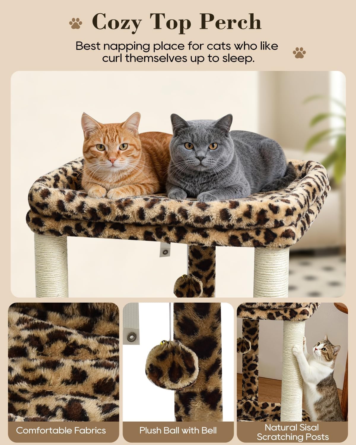 SYANDLVY Cat Tree with 2 Levels Perch Platforms for Indoor Cats Large Adult