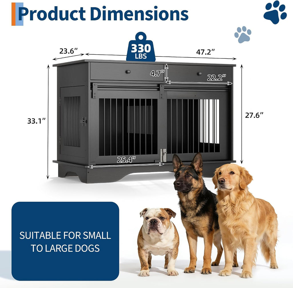 Garvee 47" Large Dog Crate Furniture, Wooden Dog Kennel End Table