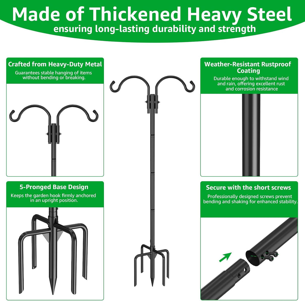 GOFORWILD 2 Pack Adjustable 76inch Double Shepherds Hook for Outdoor
