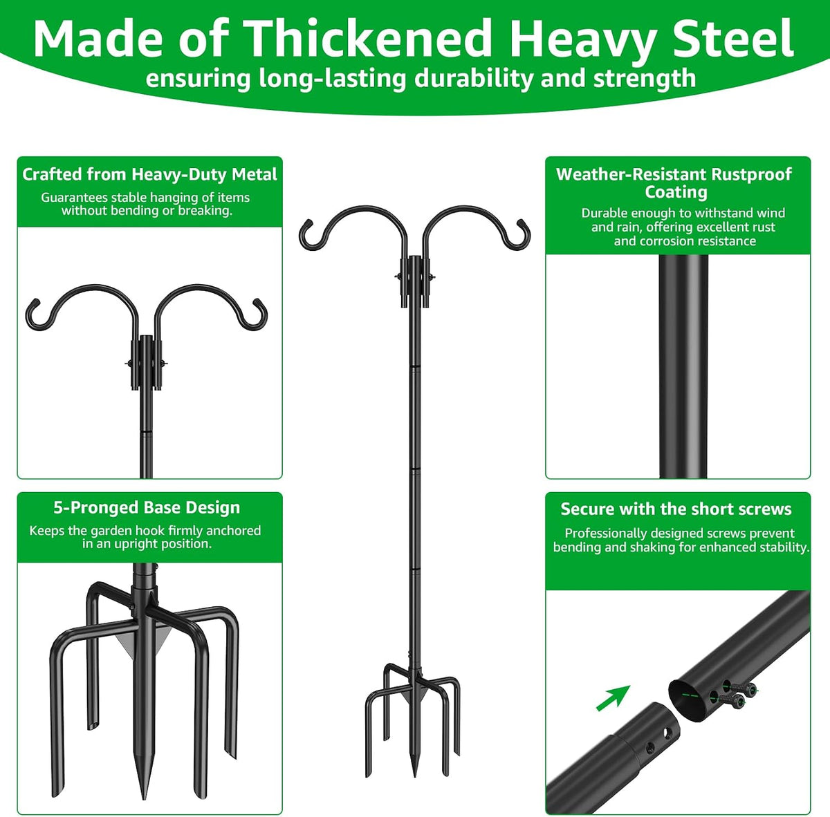 GOFORWILD 2 Pack Adjustable 76inch Double Shepherds Hook for Outdoor