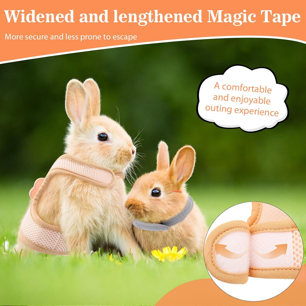 2-Pack Polyester Rabbit Harness and Leash Set - Escape-Proof Adjustable Small Animal Harness with 47.2in Leash and Rotatable D-Ring (Khaki+Deep Space Grey S, S)