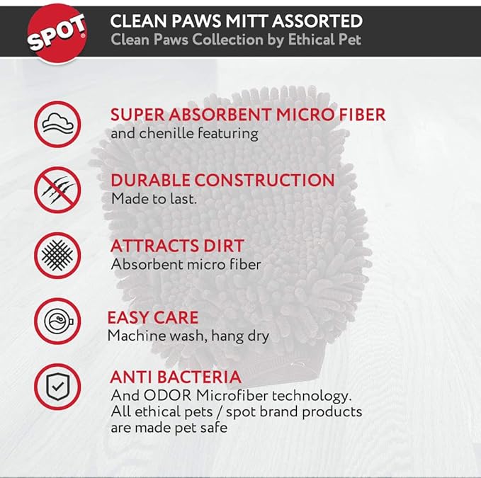 SPOT Clean Paws Chenille Microfiber Dog Towel Mitt - Image 10