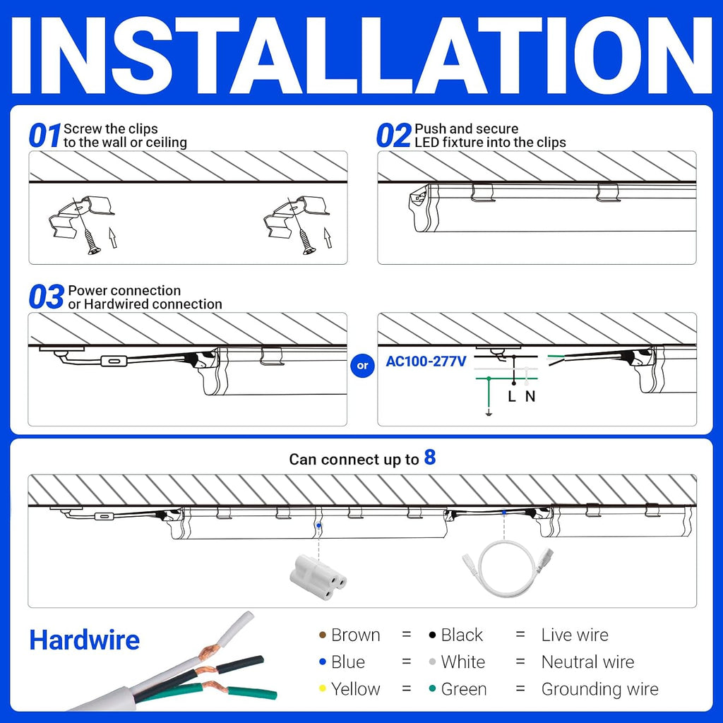 Barrina LED T5 Integrated Single Fixture, 4FT, 2200lm, 3000K, 20W, 6 Packs