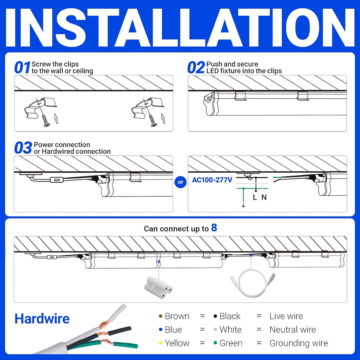 Barrina LED T5 Integrated Single Fixture, 4FT, 2200lm, 3000K, 20W, 6 Packs