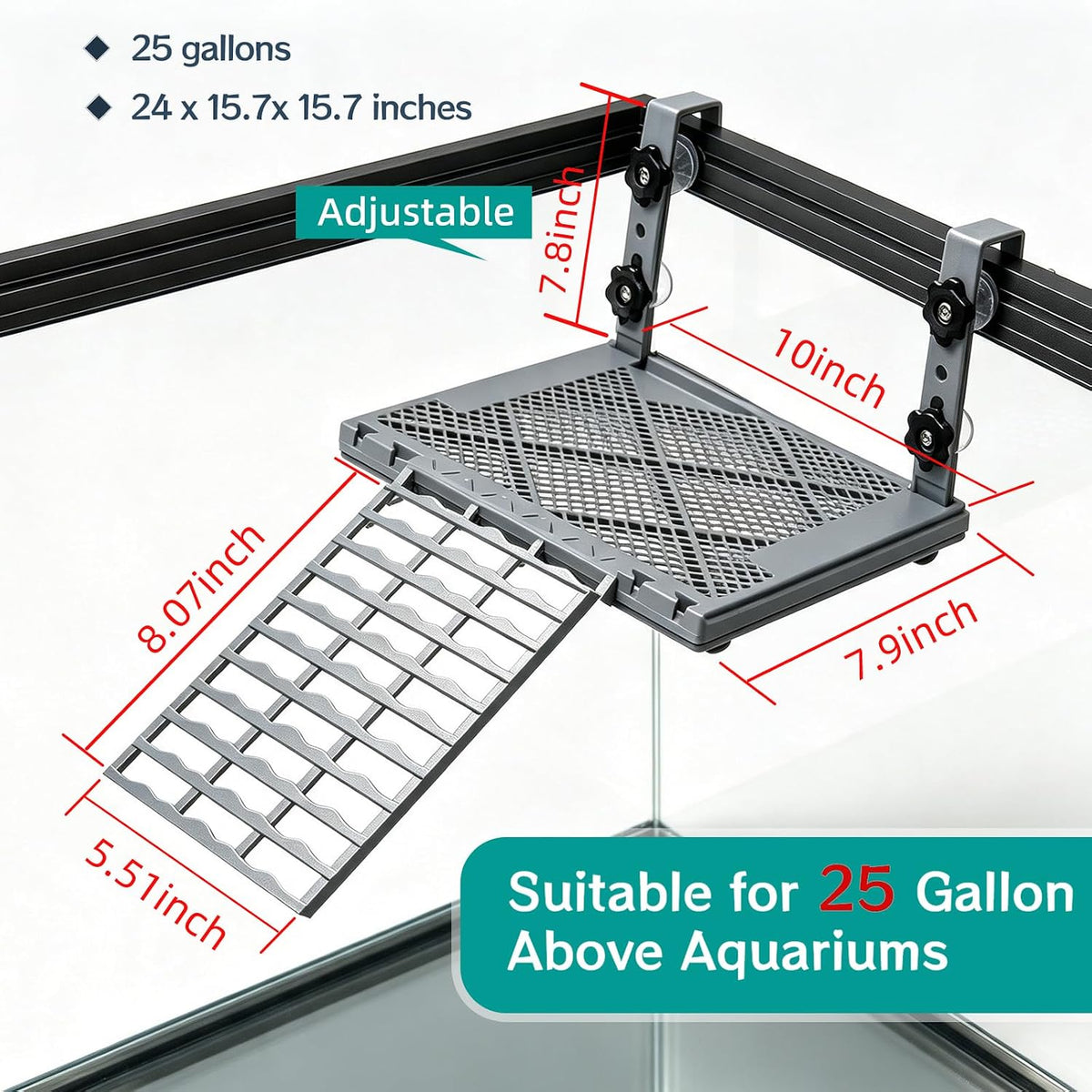 Turtle Basking Platform, Hanging Turtle Dock with Built-In Food Tray, Non-slip Ramp for 25–75 Gallon Aquarium, Aquatic Turtle Tank Accessories