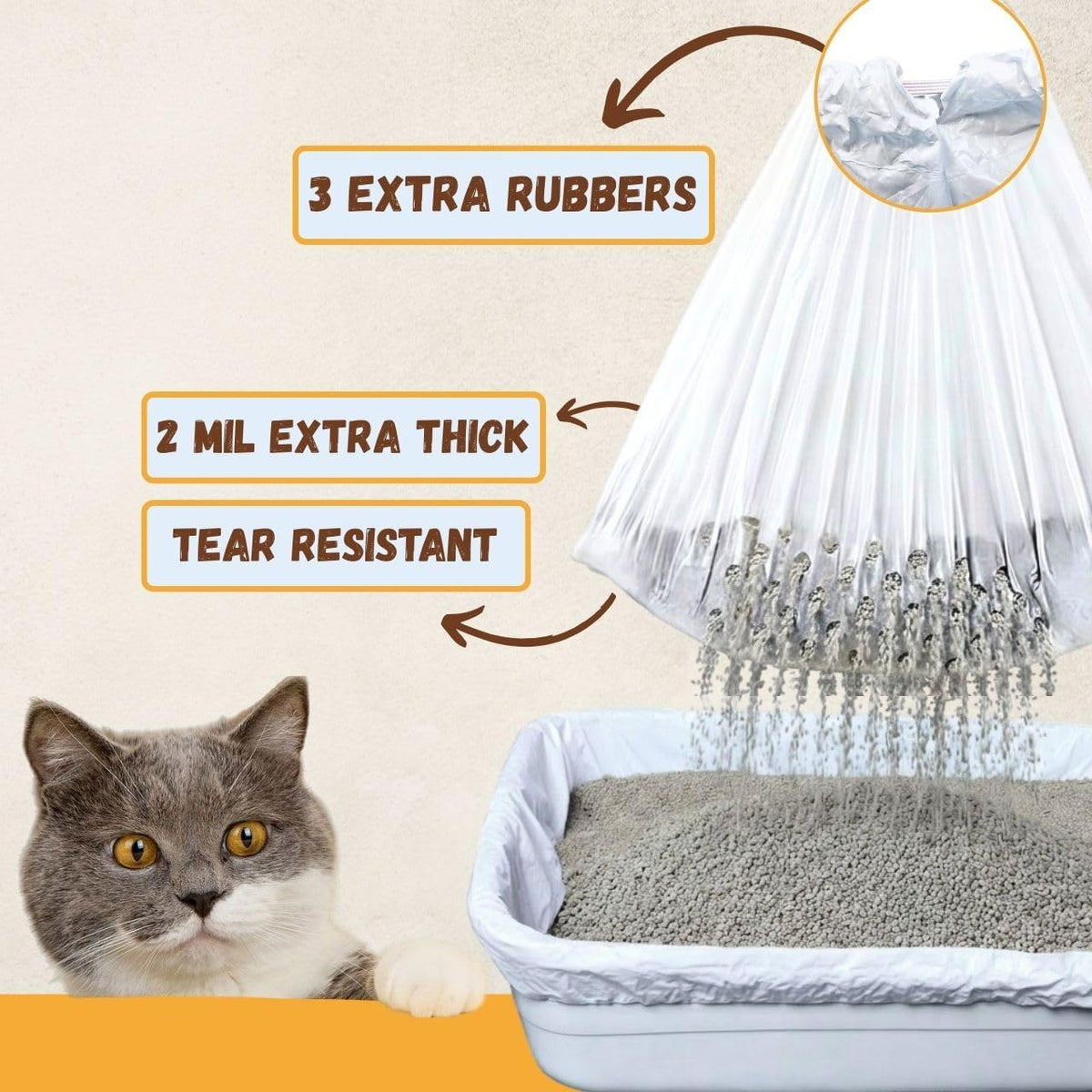 Elastic Sifting Litter Box Liners Extra Large — 7 Count — 41" x 20" Cat Litter Sifting Bags Scratch Resistant Waterproof Drawstring — Fits XL/XXL/Jumbo Litter Boxes — 2 Mil Thick