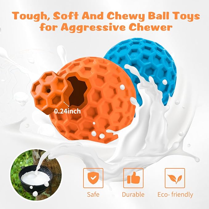 HIPPIH Indestructible Squeaky Dog Toys, Interactive Dog Balls 2 Pack, Chew Toys - Image 3