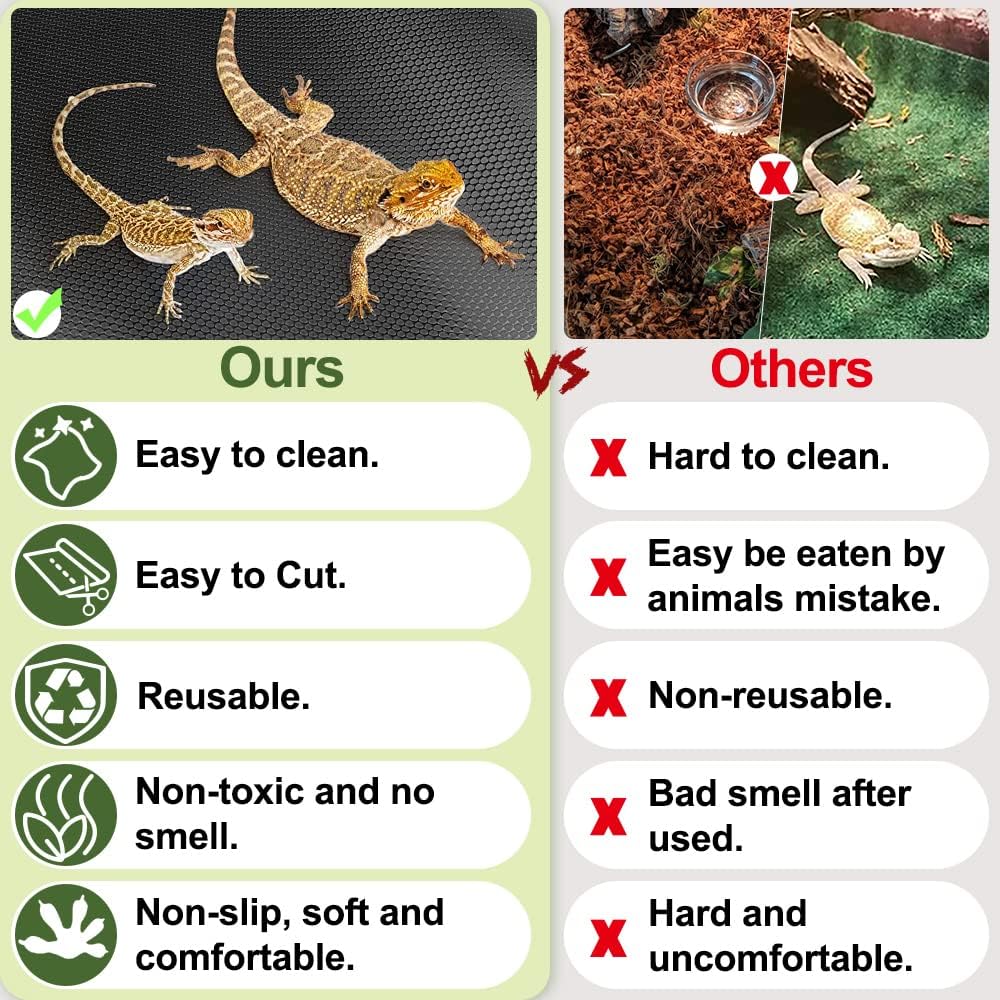 Reptile Carpet, Reptile Mat, Bearded Dragon, Leopard Gecko Substrate,Bearded Dragon Tank Flooring, Snake,Tortoise Bedding, Bearded Dragon Tank Accessories (18"X 79", 2 PCS)