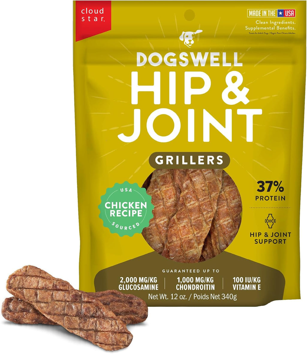 DOGSWELL Hip & Joint Grillers Dog Treats, Adult, Chicken, 12 oz Bag