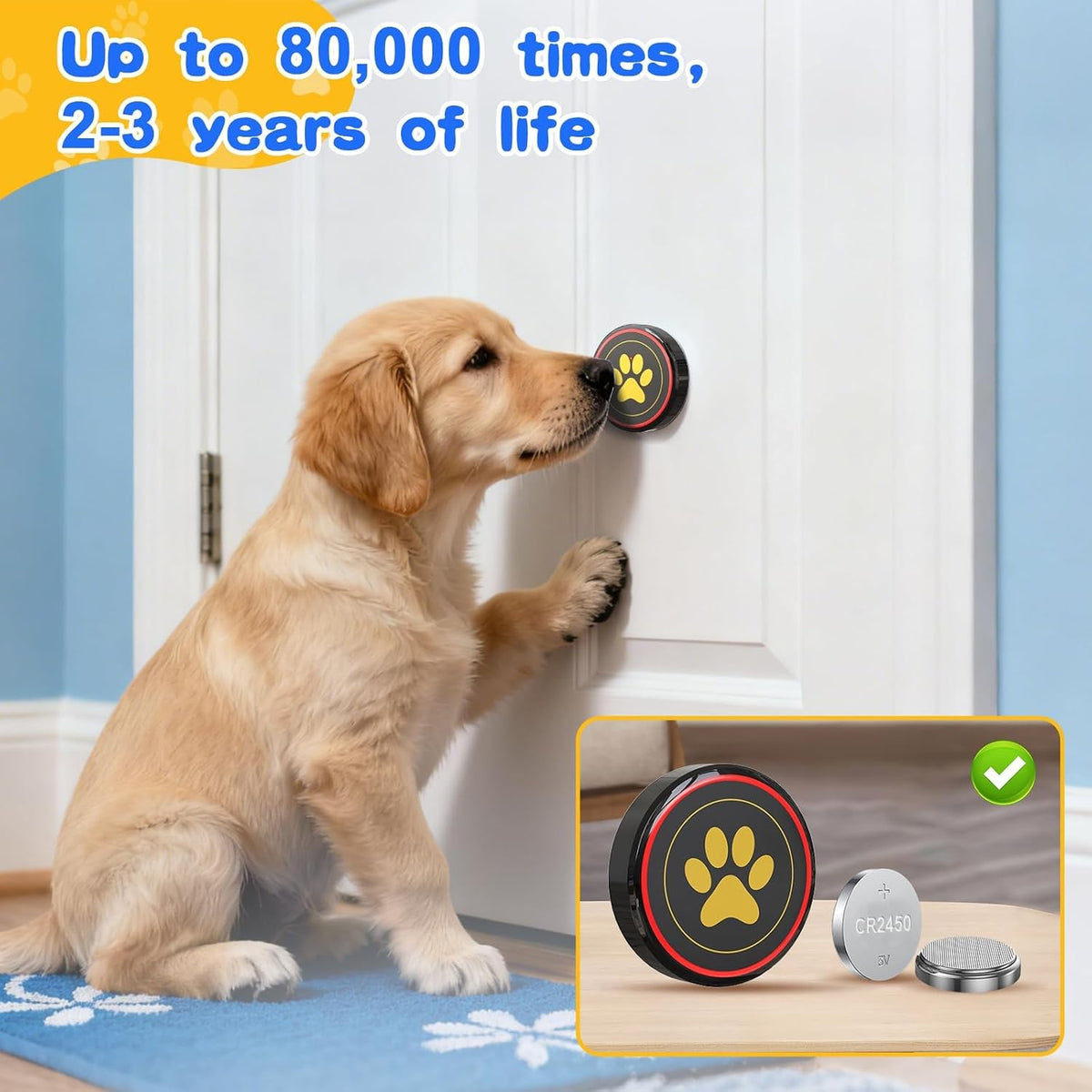 Dog Door Bell for Potty Training, IP55 Waterproof, 55 Ringtones, 0-115dB