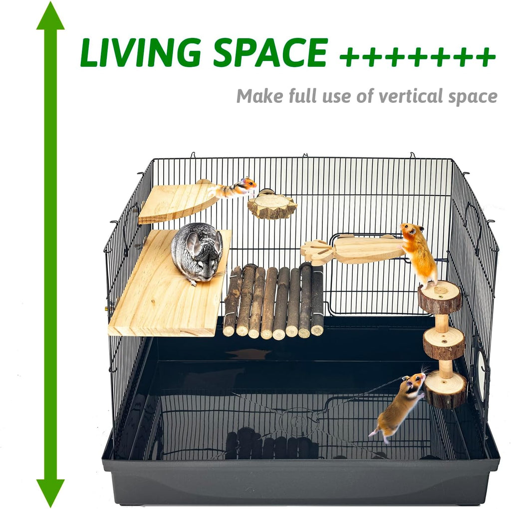 Space Expanding Natural Wood Hamster Platform Set, DIY Small Animal Playground Accessories for Hamster Cage, Climbing & Resting Toys with Adjustable Screws for Hamsters, Chinchillas, Gerbils
