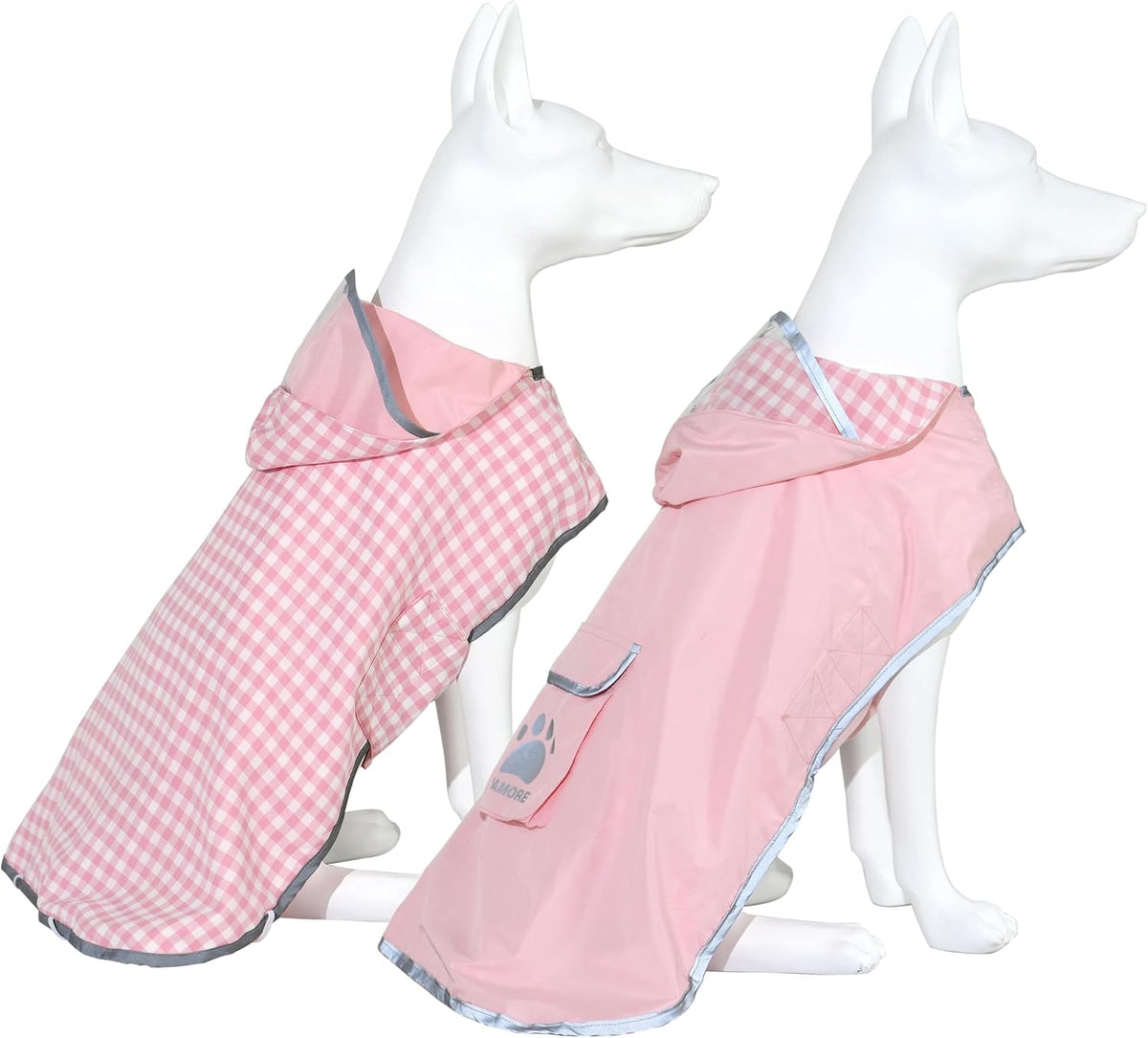 MAMORE Dog Raincoat Reversible,Waterproof Dog Rain Coat Hooded Slicker Poncho with Reflective Strip, Plaid Double Layer Rain Jacket for Small Medium Large Dogs (Pink, X-Large(37-55lb))