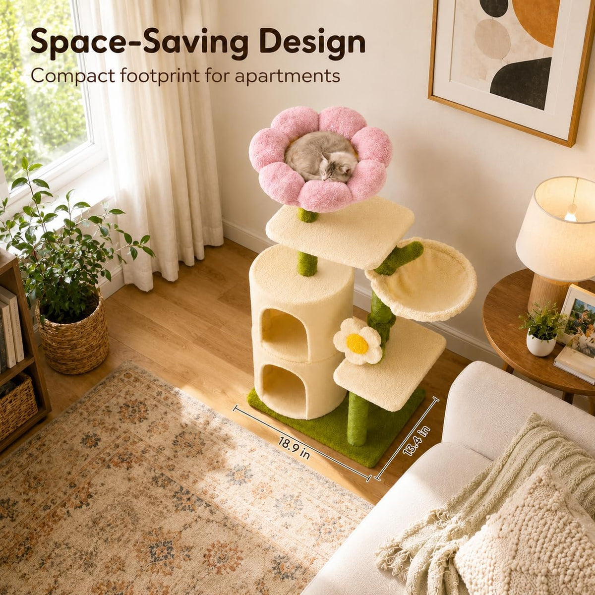 Erinnyees 38.2-Inch Flower Cat Tree for Kittens & Small Cats, 2 Condos