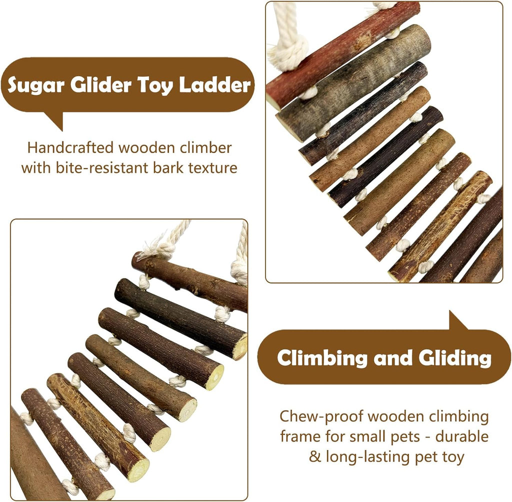 BNOSDM Sugar Glider Climbing Toys 2 Pack Nature Wood Rope Ladder Hanging Sugar Glider Bridge Cage Accessories for Mice Rat Hamster Gerbil Chinchilla
