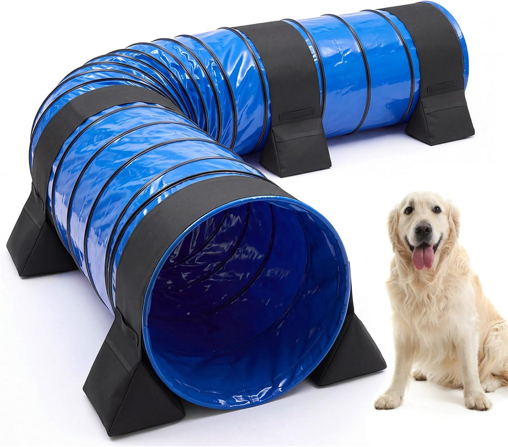 24 in x 20 ft PVC Dog Agility Tunnel with Sandbags Blue