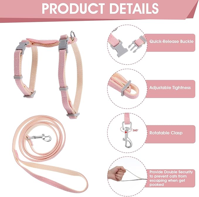 TIESOME Cat Harness and Leash Set, Adjustable Gradient Kitten Harness Escape - Image 4