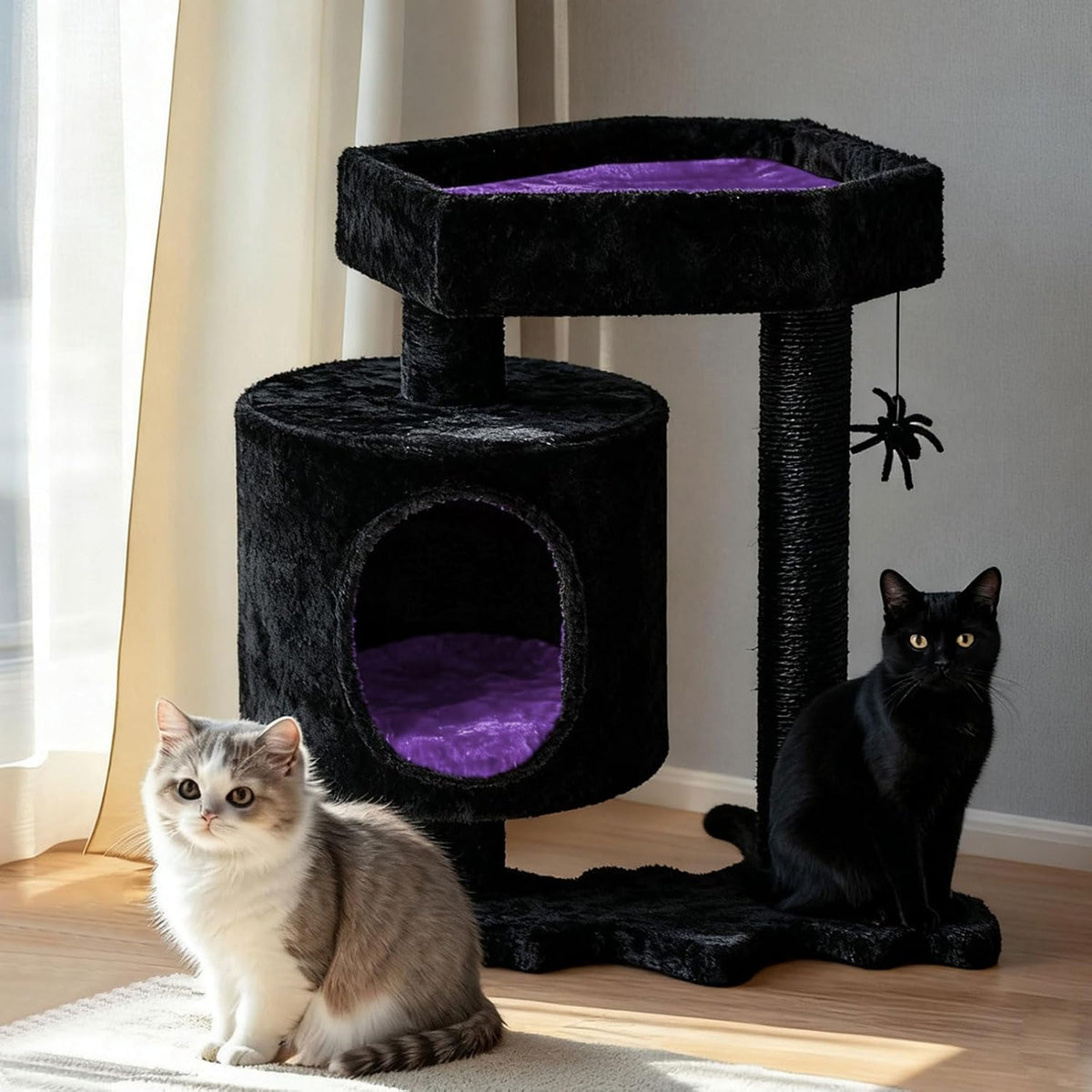 Halloween Cat Tree for Indoor Cats, Gothic Cat Tree with Coffin Bed