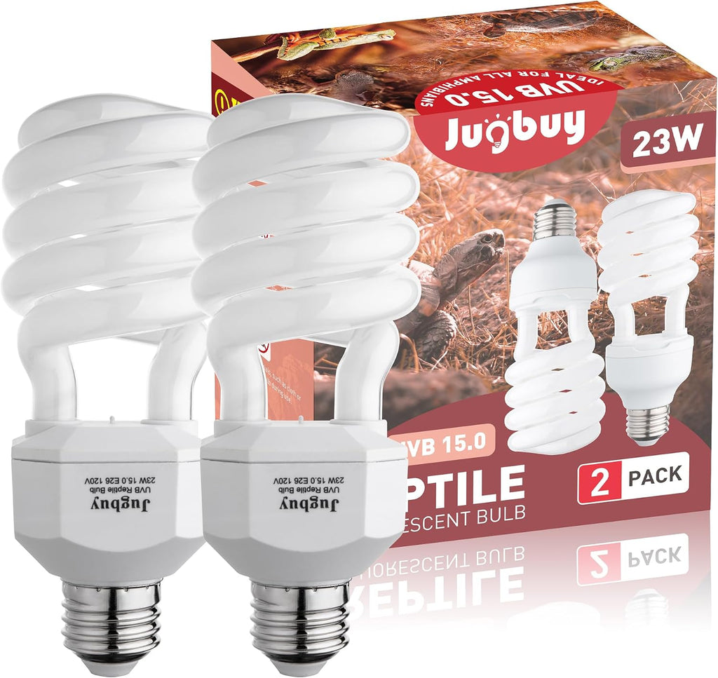 UVB Reptile Light Bulb 10.0, 23W UV Spiral Compact Florescent Terrarium Lamp Ideal for Desert Reptiles Bearded Dragons Lizard Tortoise Iguanas Chameleons Snake - 2 Pack