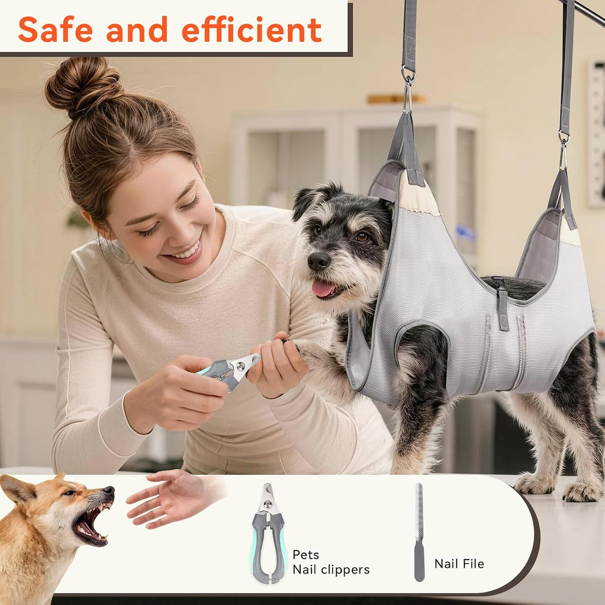 ATESON Pet Grooming Hammock Harness for Dogs, Adjustable Zipper Design Fits Two Sizes, Reinforced 4-Corner Dog Grooming Sling for Nail Trimming, Ear Cleaning & Grooming M