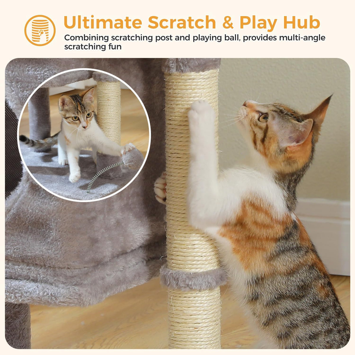 PAWZ Road 26" Cat Tree for Indoor Cats, Small Tower with 19X13”Bed