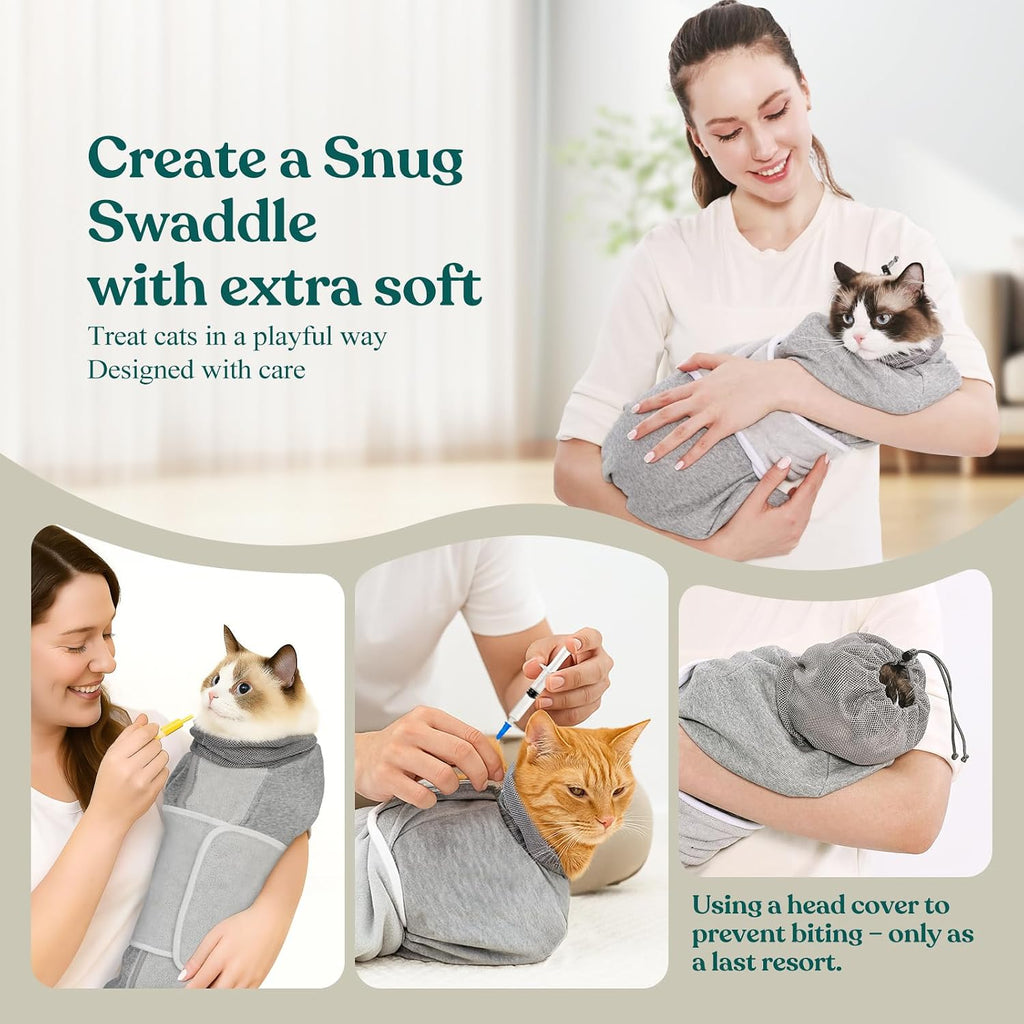 Supet Cat Grooming Wrap for Cutting Nails, Self-Adhesive Calm Cat Swaddle