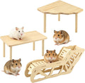 3 Pack Wooden Hamster Play Platform, 3-in-1 Natural Small Pet Playground