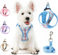voopet Extra Small Dog Harness and Leash Lightweight Cat Comfort Padded Soft Mesh Vest Step in dog harness No Pull No Choke Reflective Small Plaid Girl & Boy Puppy Kitty Walking Harness, Blue XS
