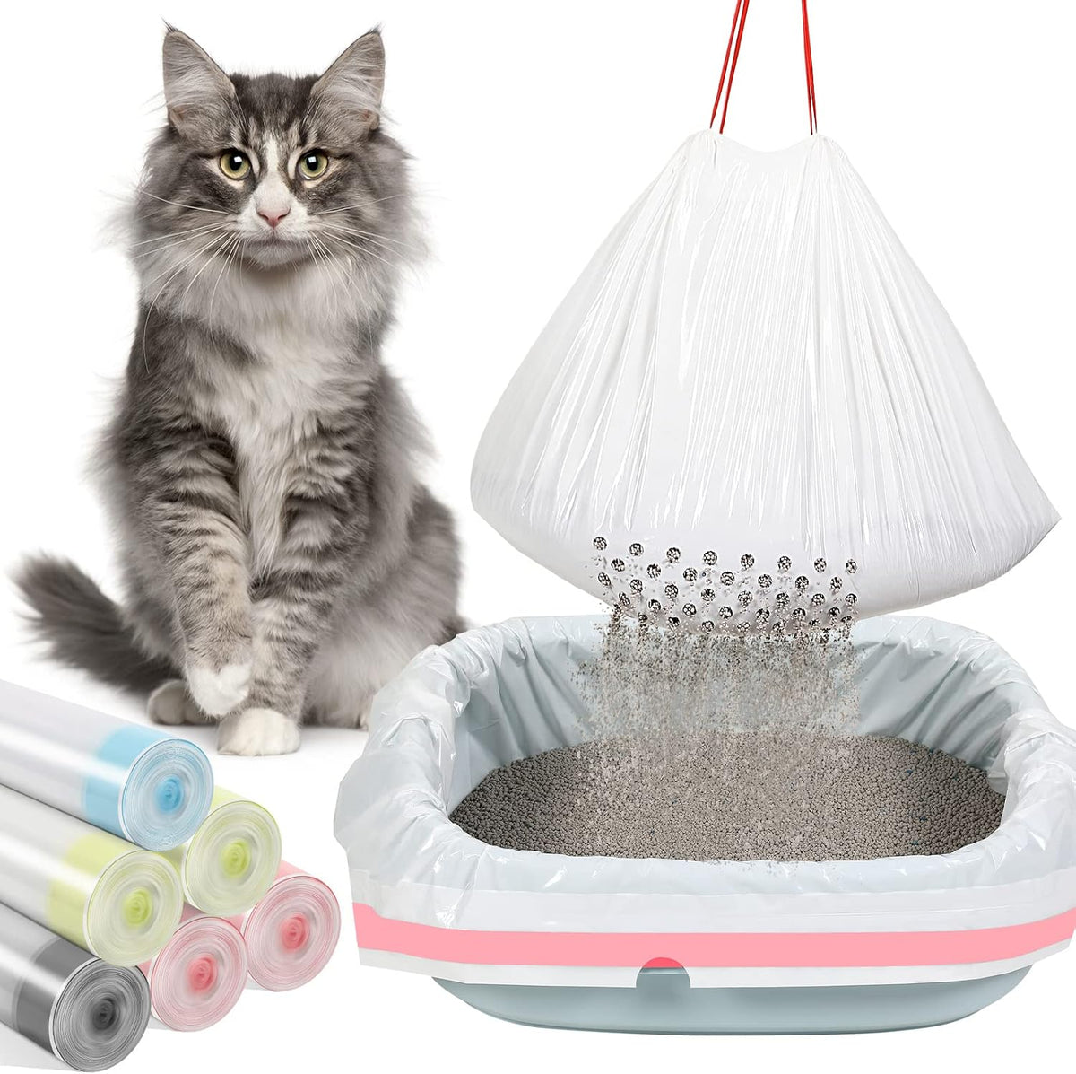Jutom 84 Count Jumbo Sifting Cat Litter Box Liners with Holes 36''x18''