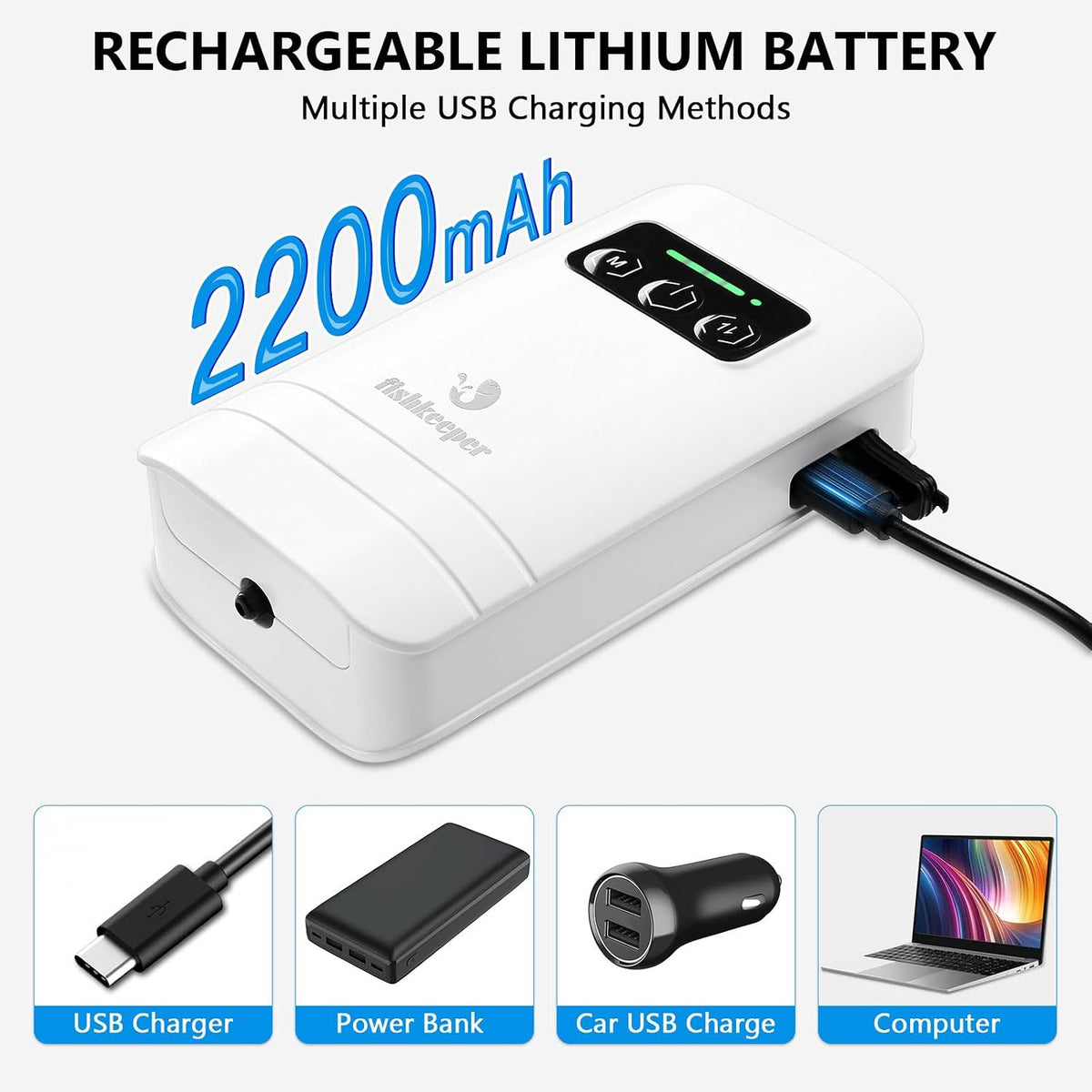 fishkeeper Rechargeable Aquarium Air Pump, Up to 60 Gallons Fish Tank