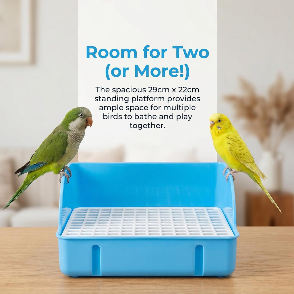 Automatic Bird Bath Shower with Water Spray, Pet Bathtub for Parrots (blue)