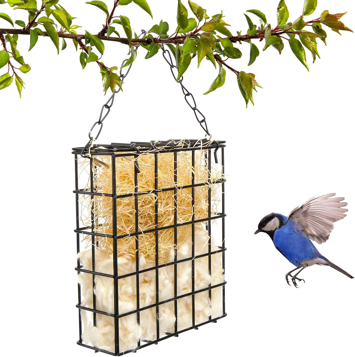 Bird Nesting Material Set Rectangle Humming Bird Nesters with Natural Cotton Raffia Sturdy Hanging Bird House for Outdoor Wild Bird Resting Place The Ideal Gift for Bird Lovers Black