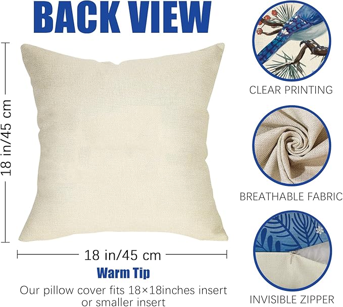 Fahrendom Hello Winter Bluebird Decorative Throw Pillow Covers 18x18 Set of 4 - Image 2