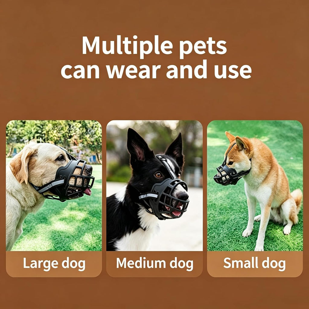 Basket Muzzle for Medium Sized Dog, Breathable Reflective Adjustable Dogs Muzzles Prevents Scavenging, Chewing & Biting for Grooming Trimming Training, Soft, Lightweight & Sturdy (Size 3)