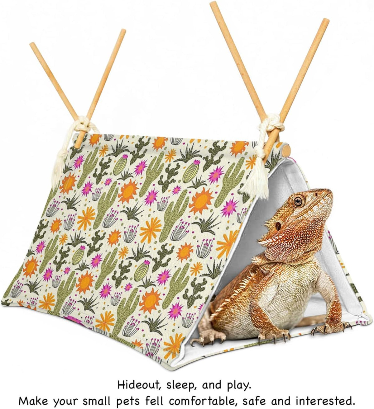 Bearded Dragon Reptile Sleeping Bed Tent Hide Tank Decor Accessories Habitat Shelter for Lizard Bearded Dragon Leopard Gecko (Cactus 1)