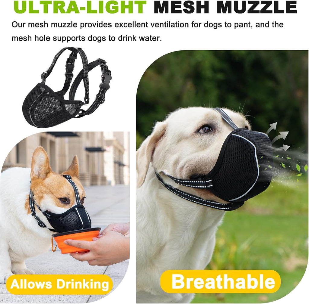 Dog Muzzle, Breathable Mesh Muzzle for Small Medium Large Sized Dogs, Adjustable Soft Muzzles to Prevent Chewing, Biting & Scavenging, Training and Walking Allows Panting Drinking (L)